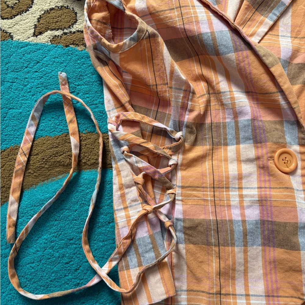 Junction West Petite Plaid Button-Up Cap Sleeve Vest with Side Corset Ties - Picture 6 of 6